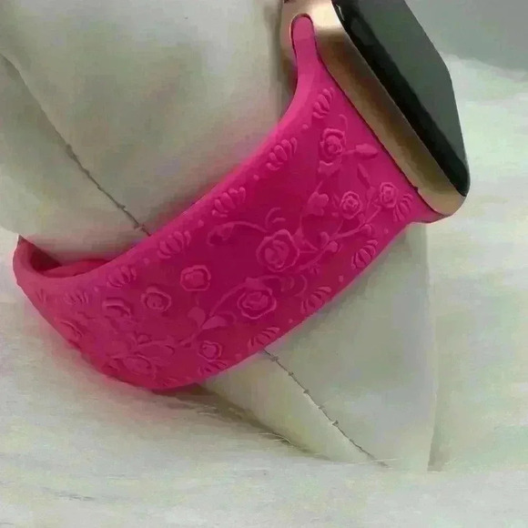 Floral Engraved Design Apple Watch Bands 38mm 40mm 41mm Hot Pink - Picture 7 of 8